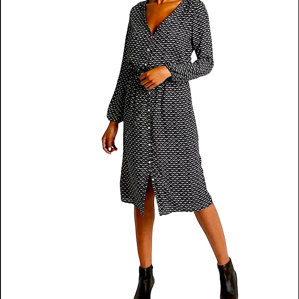 Gap Long Sleeve Button Down Black Print Midi Dress Size S - Picture 3 of 17